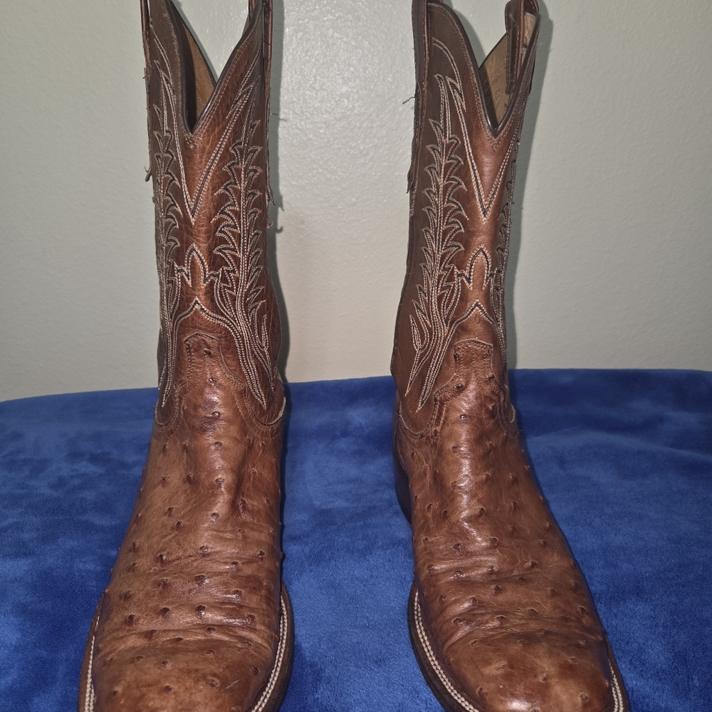 Lucchese Tan Ostrich Leather Western Boots - Picture 13 of 15